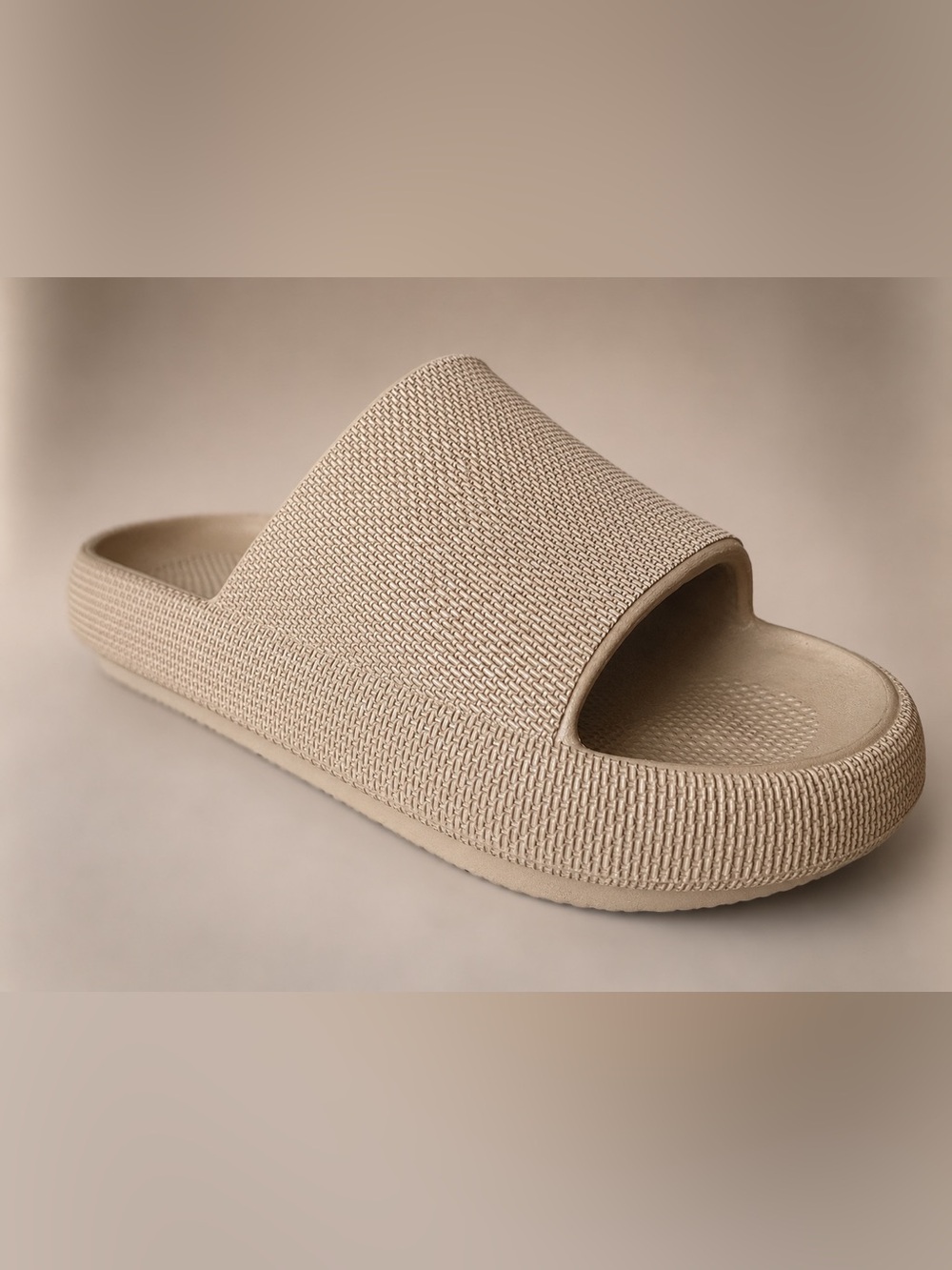 BAMBOO Beige Textured Slide Sandals
